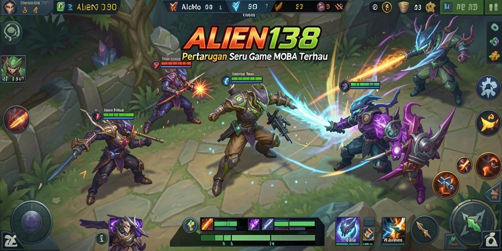 Tampilan menarik dari gameplay ALIEN138 dalam pertarungan MOBA.