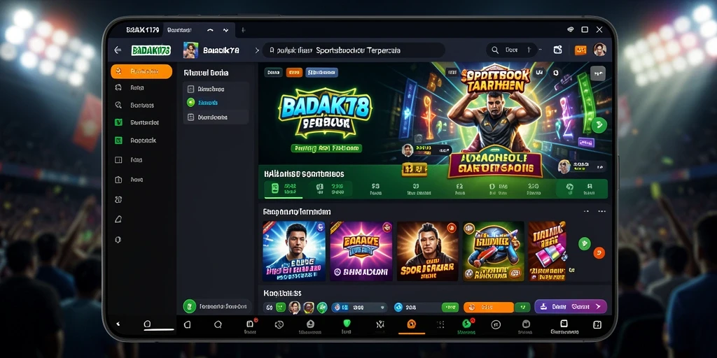 Screenshot menunjukkan tampilan antarmuka permainan Sportsbook yang menarik.
